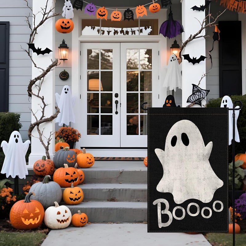 Agroon Halloween Ghost Garden Flag 12x18 Inch, Double Sided Holiday Burlap Yard Flag for Outdoor Decoration - Image 3